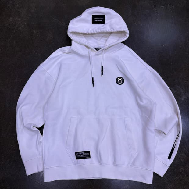 라이프워크 라독 은장 로고 화이트 후디 후드티 M