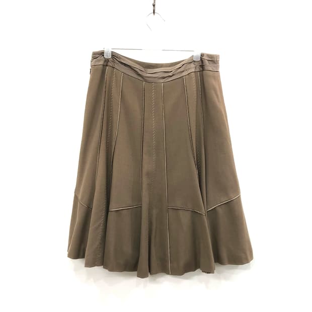 latte brown panel stitch midi skirt
