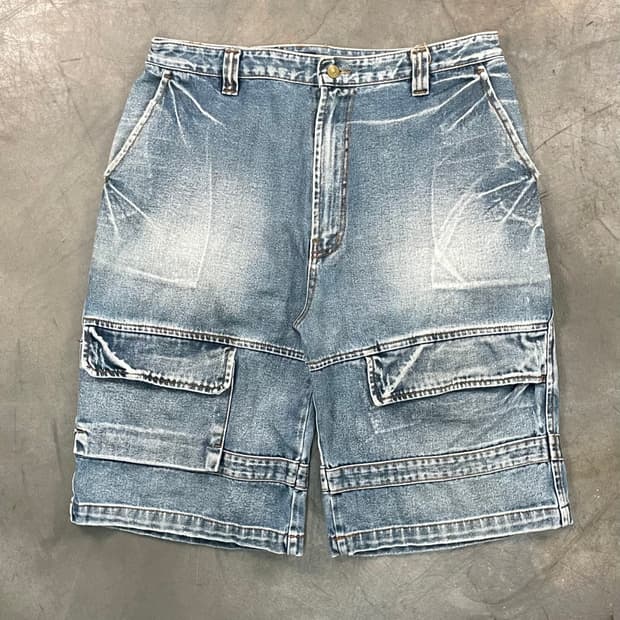 빈티지 멀티포켓 데님 버뮤다 팬츠
