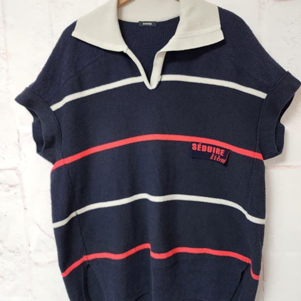 SYSTEM 스트라이프 패턴 반팔 니트