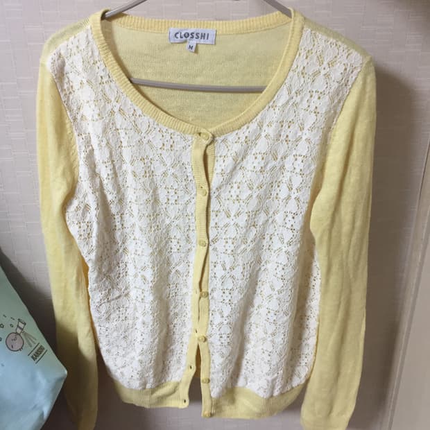 노랑 레이스 러블리 가디건 ♡ 빈티지 모리걸 하구미 히피
