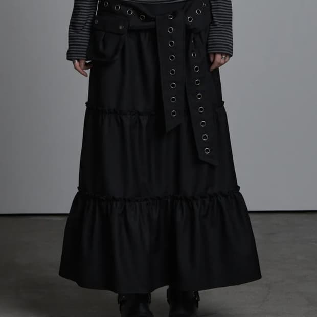 애즈유아 포켓 프릴 롱스커트 블랙 M