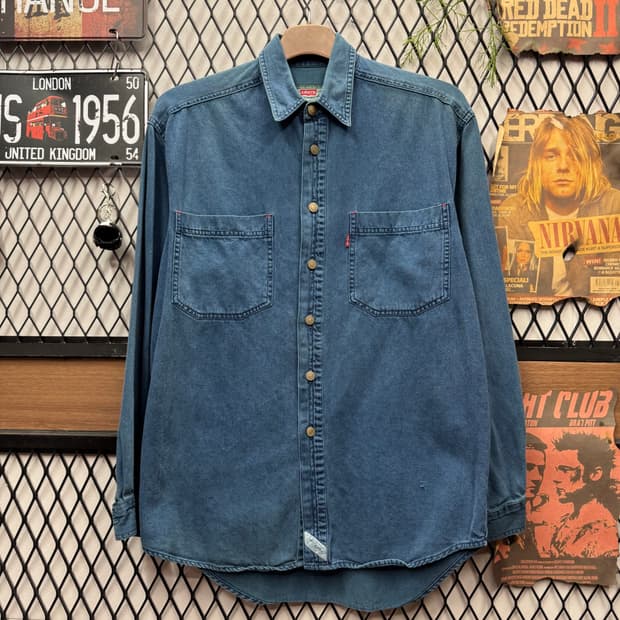 90s 리바이스 데님 셔츠 전면 투포켓 포인트 진청