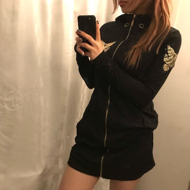 Vintage 고스펑크 고딕 갸루 큐빅 날개 후드집업