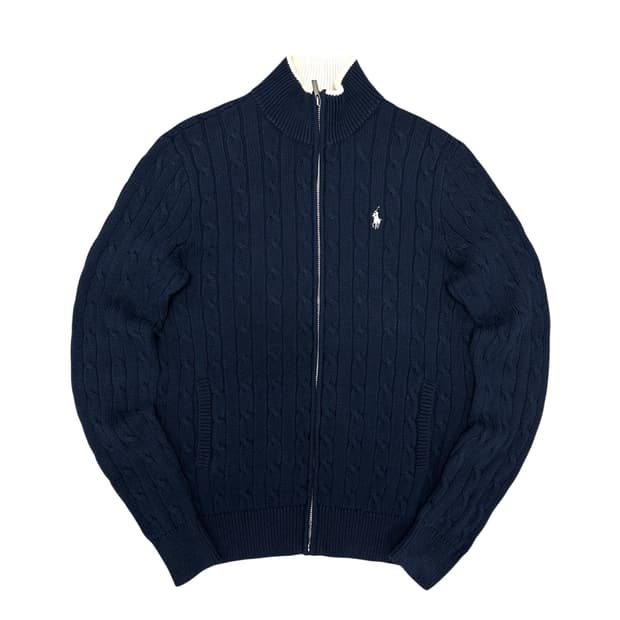 폴로 우먼스 네이비 케이블 니트집업(L)