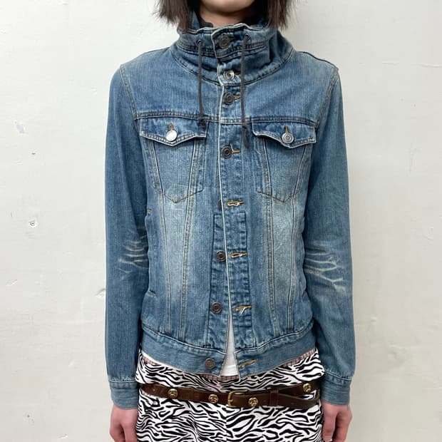 neck zipper high-neck denim jacket 