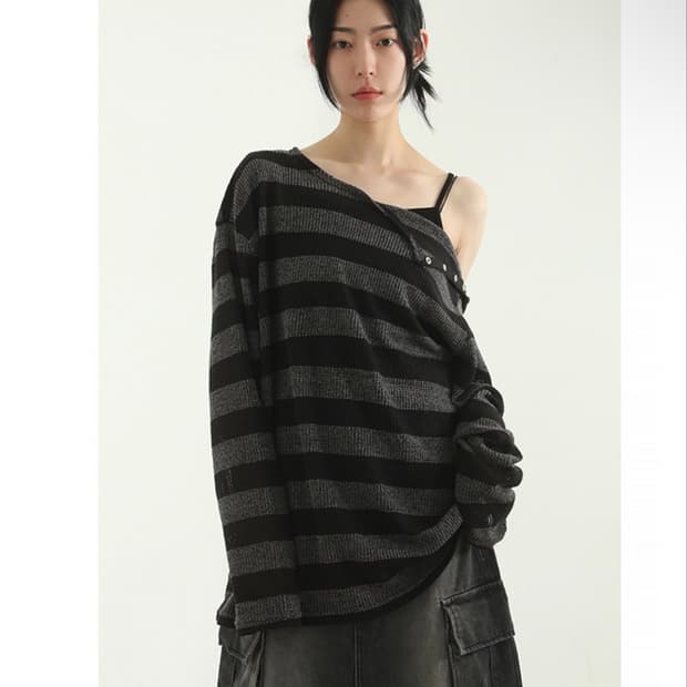 로컬맨션 open shoulder stripe knit (unisex)