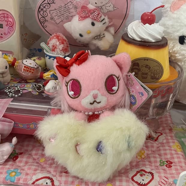 고전 쥬얼펫 하트 큐빅 보석 폼폼이 키링 스트랩 산리오 가넷 고양이