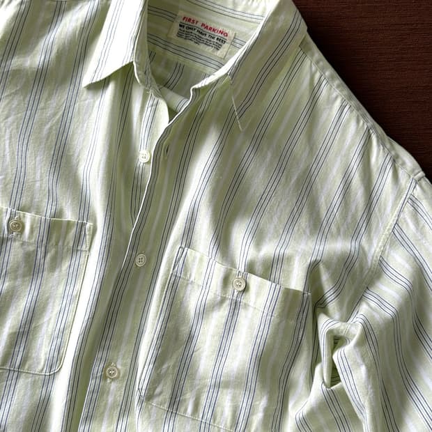 JPN made linen stripe cropped H/S shirt