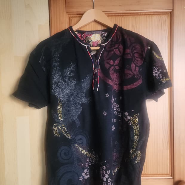 일본 빈티지 오리엔탈 봉황 입체프린팅 반팔티