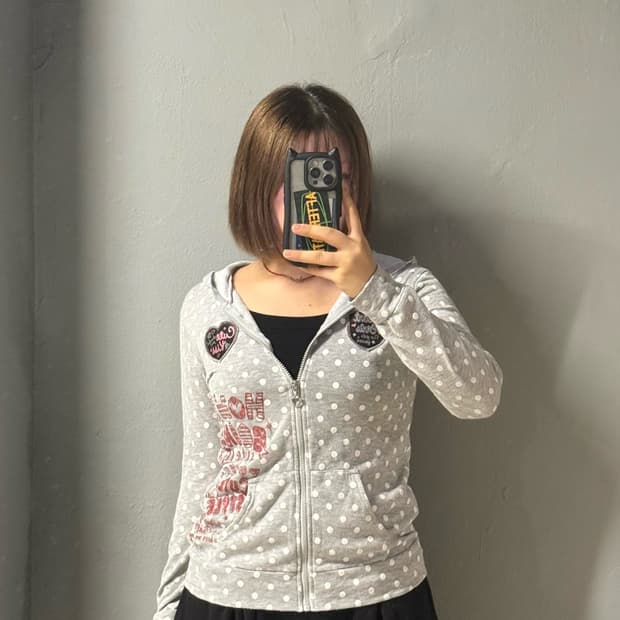 dot pattern kawaii printing hood zip-up