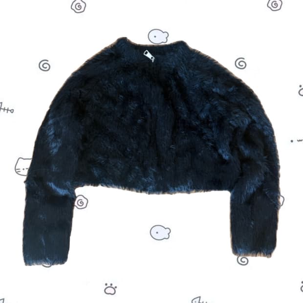 블랙 크롭 퍼 자켓