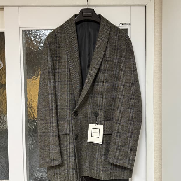 우영미 20시즌 숄카라 체크 자켓