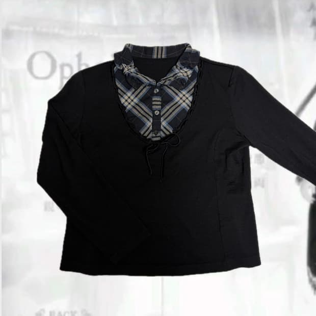 일본 빈티지 고스로리 체크 블라우스