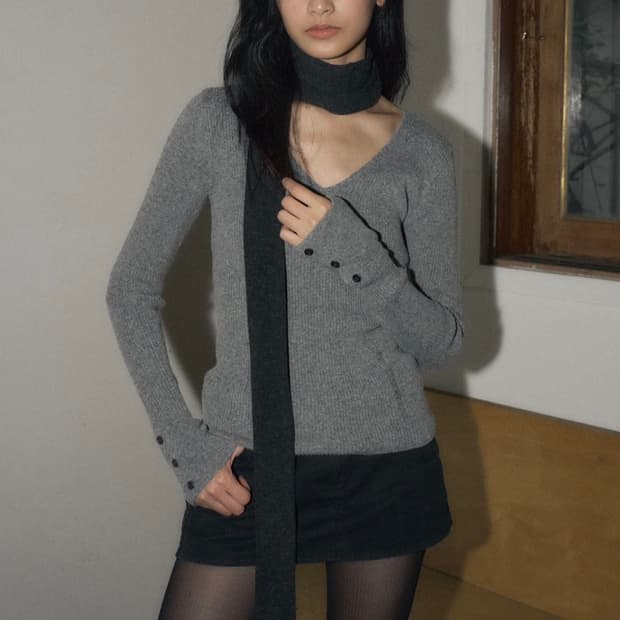 헬레네파리스 브이넥 리브드 니트
