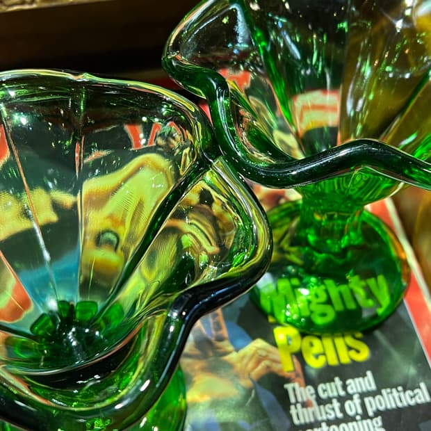 70-80s Korea Parfait Glass OliveGreen