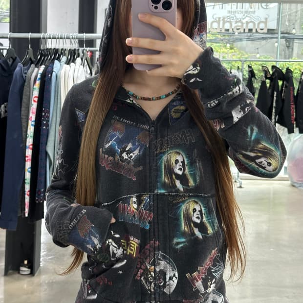 히스테릭글래머 펑크락풀로고 워시드 후드집업