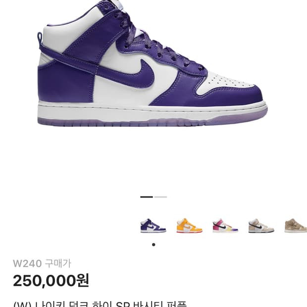 240 나이키 덩크 하이 sp 바시티 퍼플