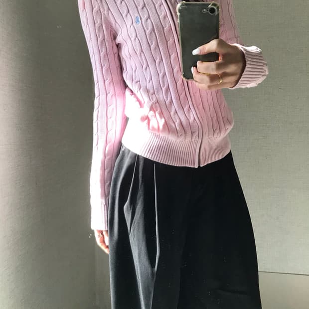 폴로 연핑크 케이블 니트집업