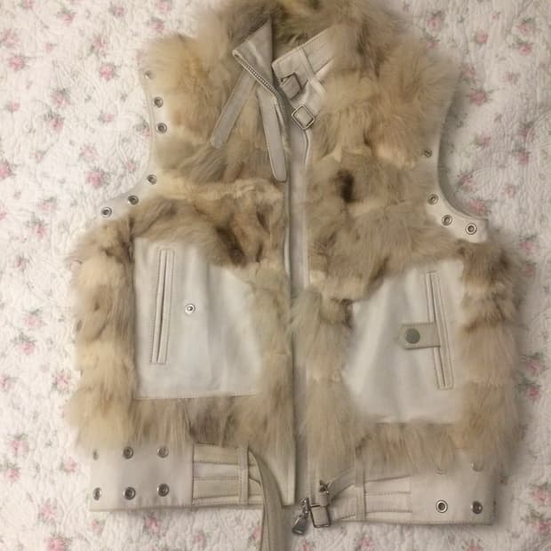 피조물 빈티지 래빗 퍼 베스트 가죽 토끼 퍼