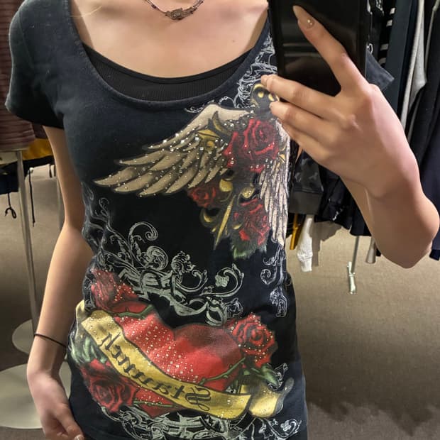 L)Dig Deep 빈티지 펑크 타투 프린팅 숏슬리브