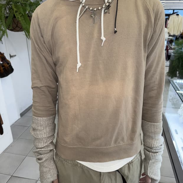 waffle knit layered sweat shirt