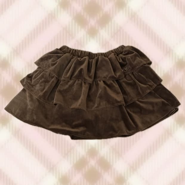 브라운 벨벳 캉캉 스커트 치마 라떼 히메 갸루 러블리 로걀 빈티지