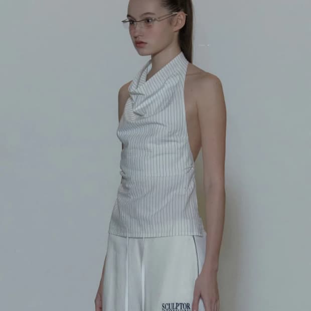 Drape Backless Halter Top White M