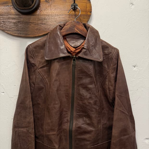 55) Brown Sheep Leather Zip-Up Jacket