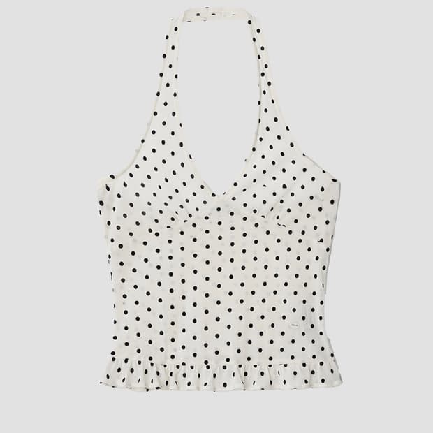 로라로라 도트 홀터넥 슬리브리스