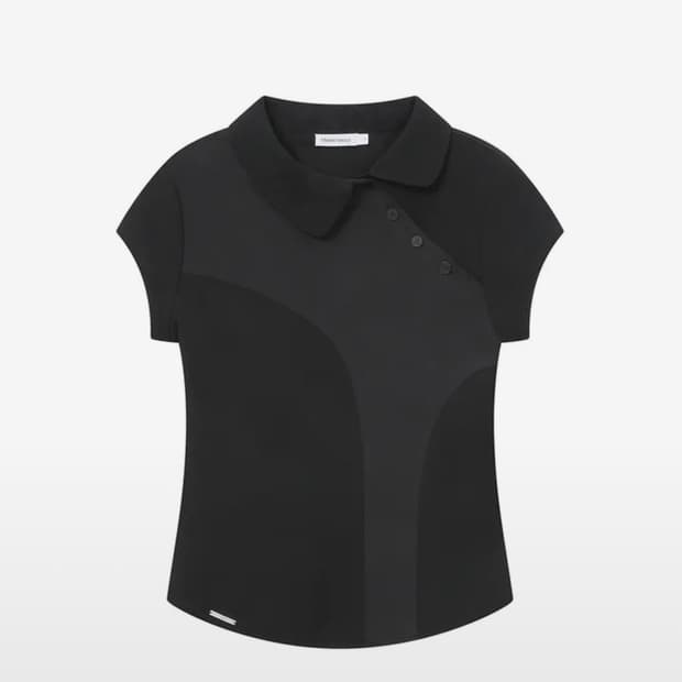구함) Diagonal placket layered shirt Black