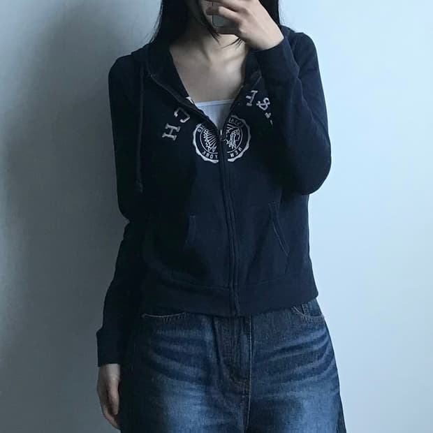 아베크롬비 y2k 와투케 네이비 딱붙 후드집업