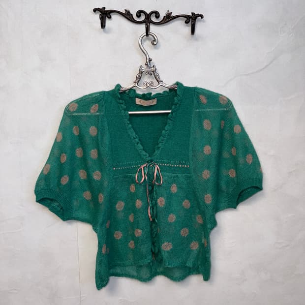 Reneevon mint pink mohair dot half 가디건