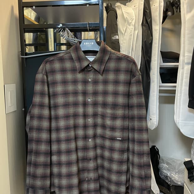 우영미 브라운 울 체크 셔츠 46사이즈