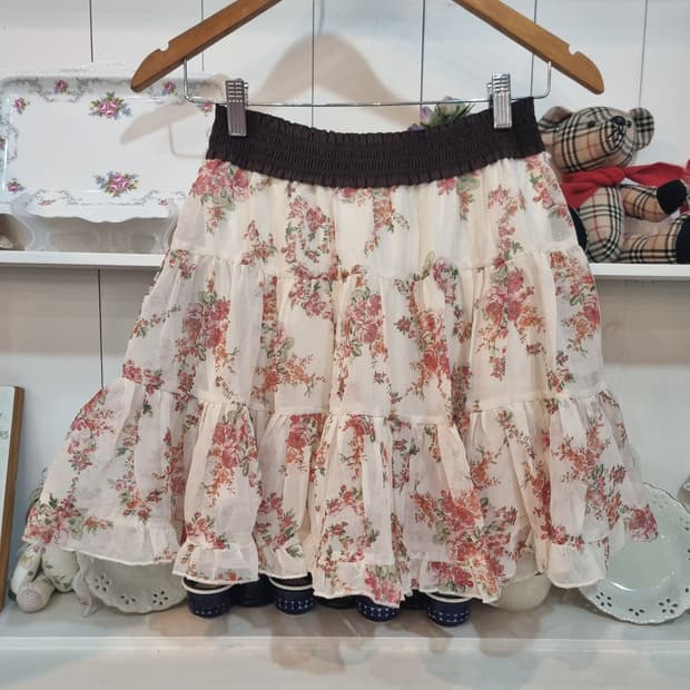 플라워 패턴 캉캉 스커트 프릴 치마