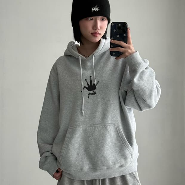 스투시 크라운 그레이 후드티