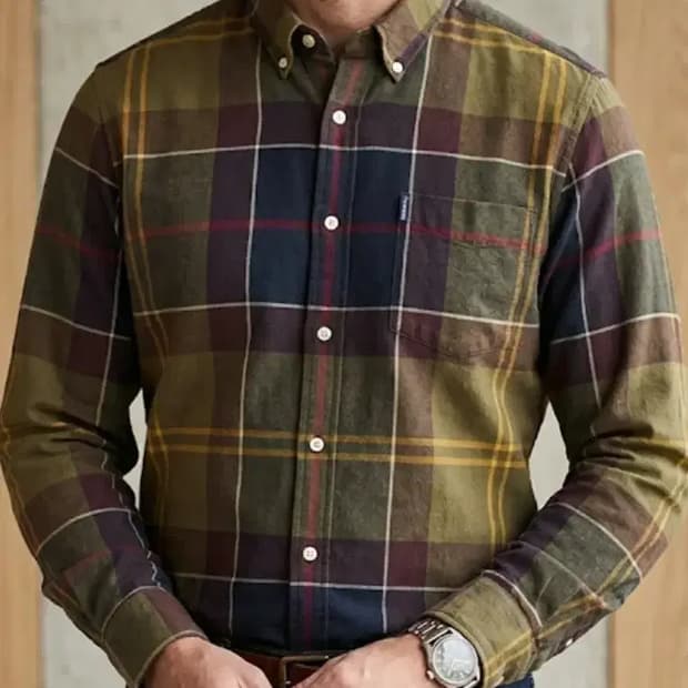 바버 타탄 체크 셔츠 테일러드 핏