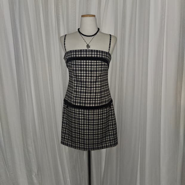 No.5 히메 체크 벨벳리본 미니 원피스