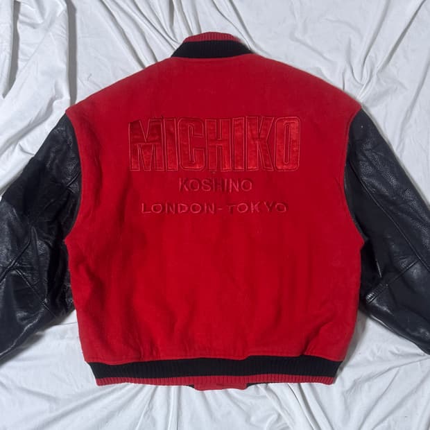 미치코 코시노 울 레더 바시티 자켓
