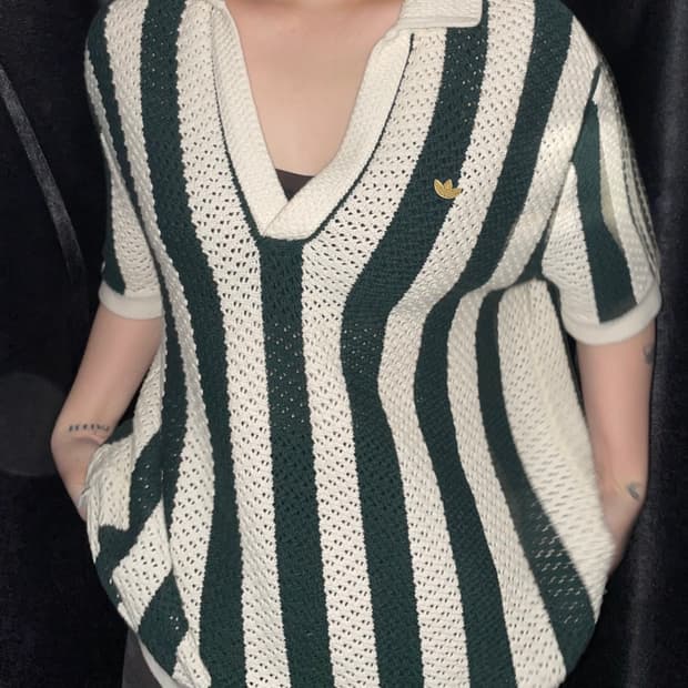 아디다스 스트라이프 반팔 니트 셔츠