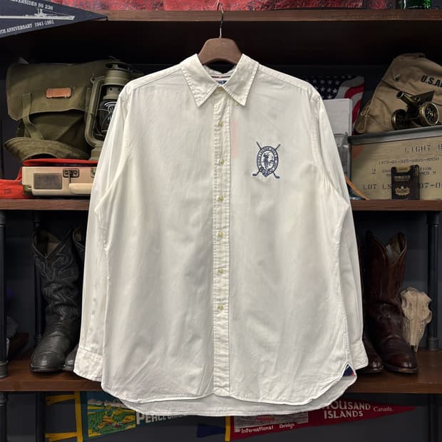 90s 폴로 랄프로렌 골프클럽 크레스트 화이트 코튼셔츠 N440