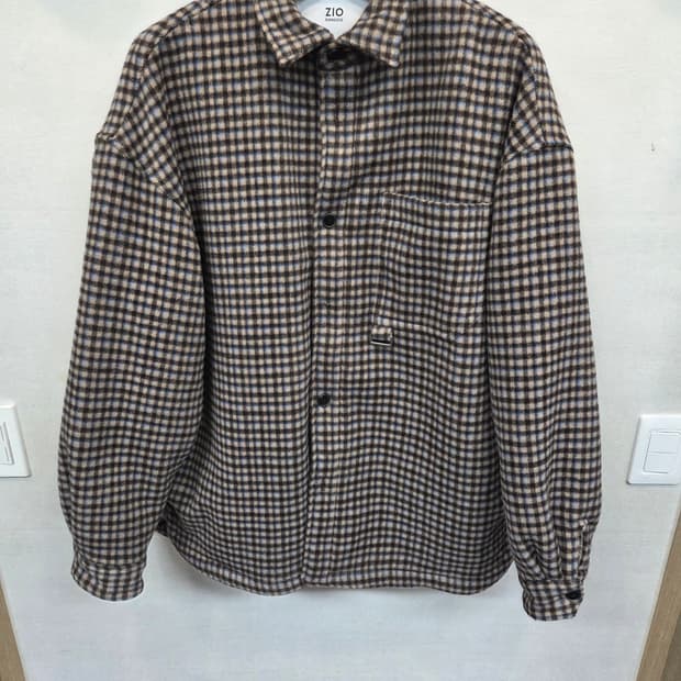 지오송지오 안감플리스 사이드 포켓 체크 점퍼형 셔츠 xl
