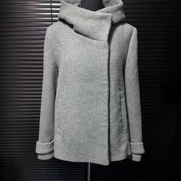 자라 베이직 라인 하이넥 후드 여성 숏 코트 회색 그레이 M 95 케이프