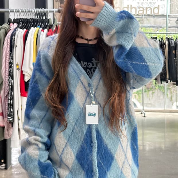 니들스 아가일 모헤어 가디건