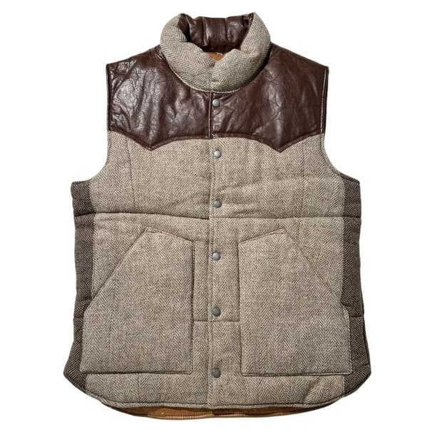 해리스 트위드 헤링본 레더 배색 웨스턴 패딩 베스트