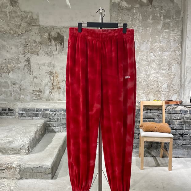 msgm 레드 스몰 로고 벨루어 조거 팬츠