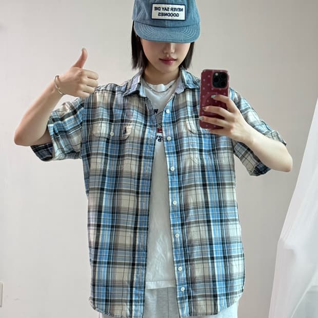 빈폴 패치 체크 반팔셔츠