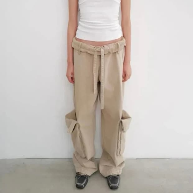 Openyy WASHED ROLLED CARGO PANTS, BEIGE