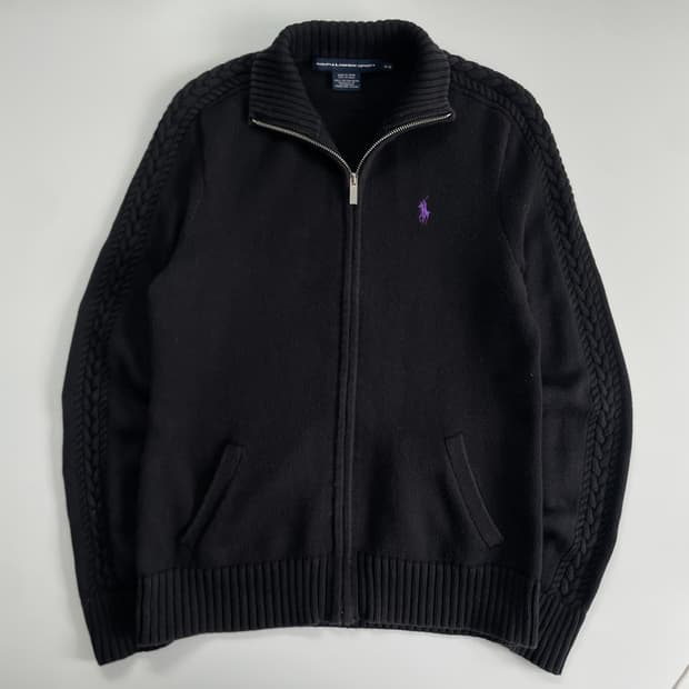 Polo 폴로 랄프로렌 우먼스 블랙 블랙 사이드 케이블 집업 가디건