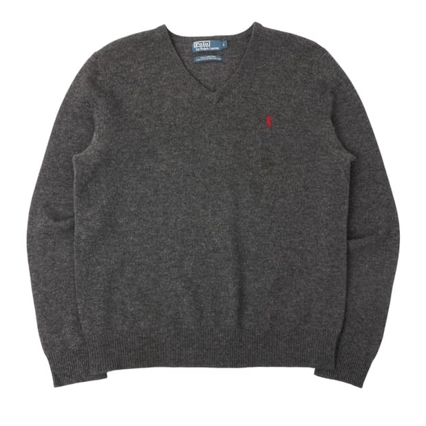 폴로 랄프로렌 챠콜그레이 램스울 브이넥 니트